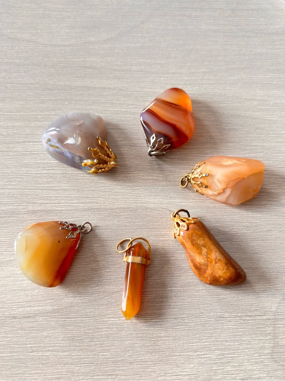 6 natural gemstones pendants